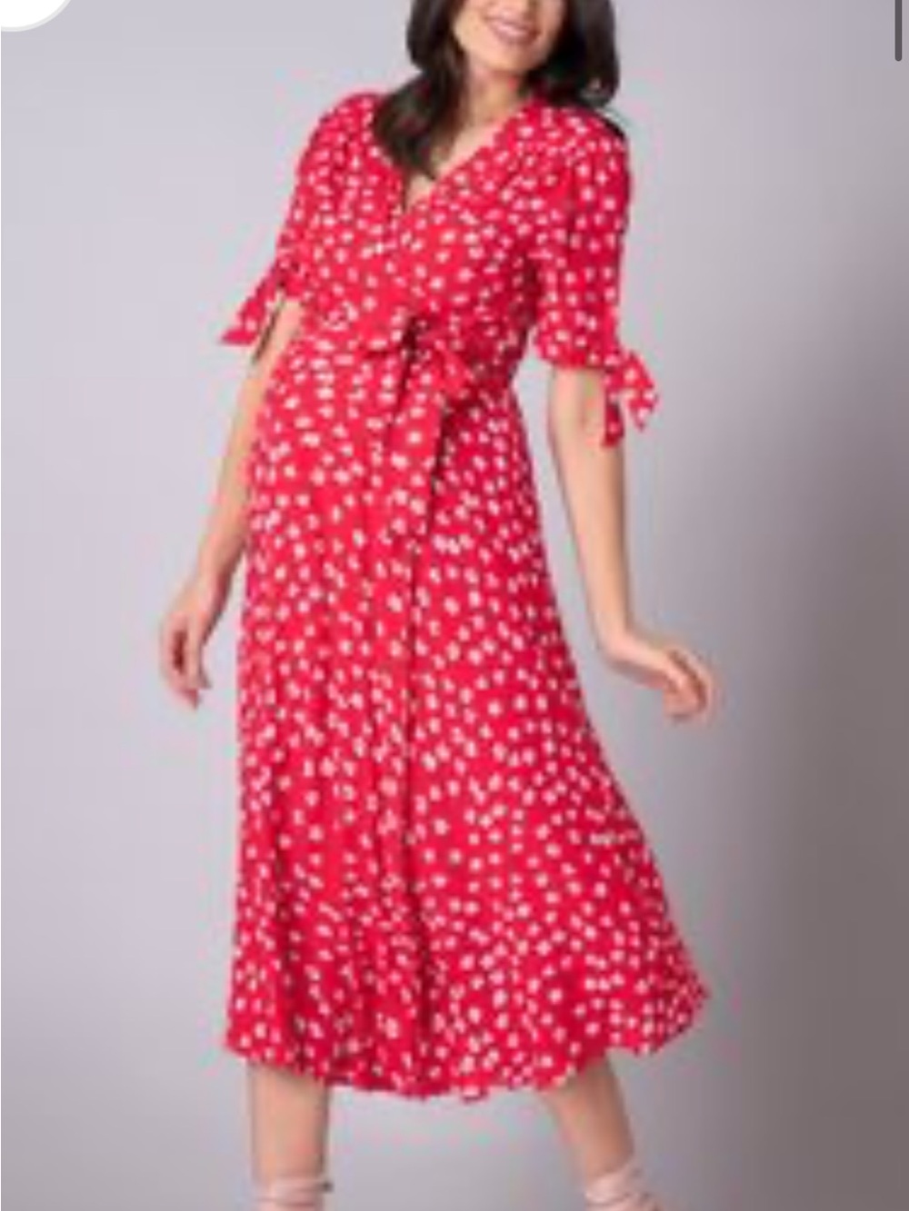 Seraphine Red Floral Tie-Waist Maternity and Nursing Dress